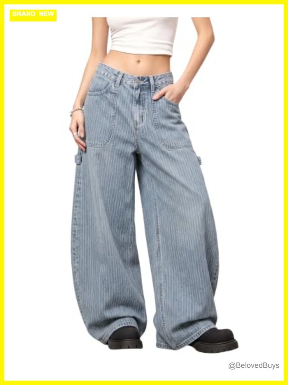 PEAINJ Baggy Barrel Jeans Striped High Rise Denim Pants Wide Leg